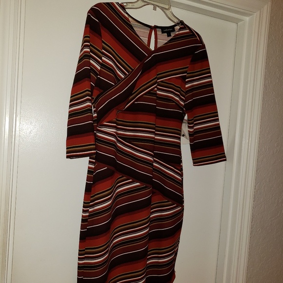 Burgundy/Brown/Cream colored Asymmetrical Dress - Picture 2 of 7
